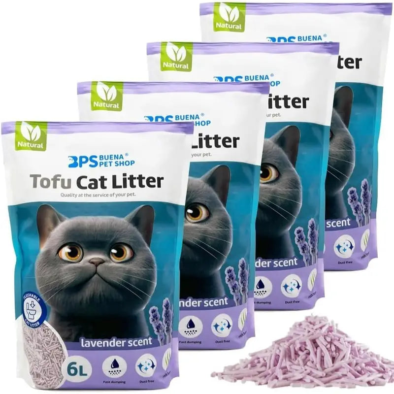 Scoop & Seal Arena De Tofu 4 SACOS PACK(Sin Olor, Limón, Lavanda, Té verde y Talco)